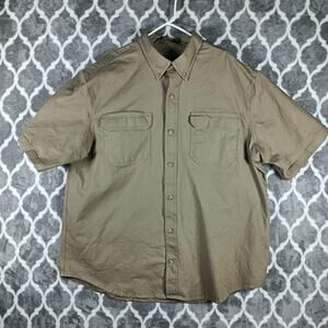 Duluth Trading Co Shirt Mens 2XL Khaki Short Sleeve Button Up Heavyweight Rugged